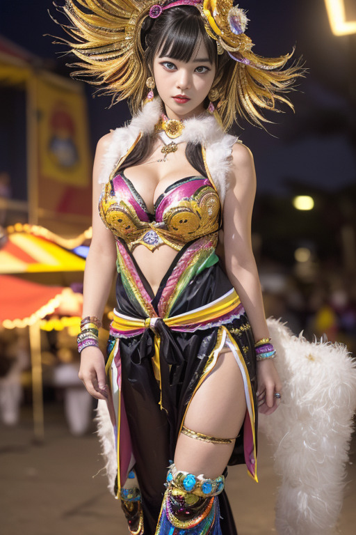 Carnival Performer Costume,
Carnival performers wear vibrant and elaborate costumes that celebrate cultural traditions and entertain crowds during lively celebrations.,
カーニバルのパフォーマーは、文化的な伝統を称賛し、賑やかな祭りの中で群衆を楽しませる、鮮やかで華やかな衣装を着用します。