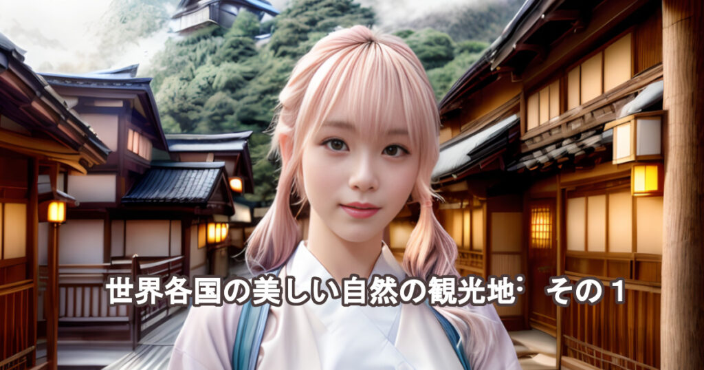 日本の自然が残る観光地で白の着物を着た女性をst着物をe diffusionのプロンプト・呪文により描かれたリアルなAI生成画像