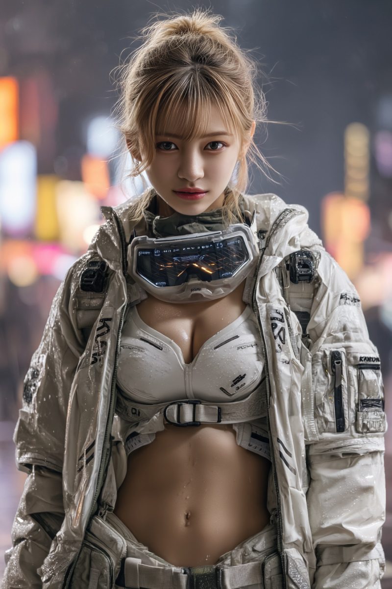 Near-future techwear: modular jacket, reflective panels, seamless bodysuit, AR visor, LED trims