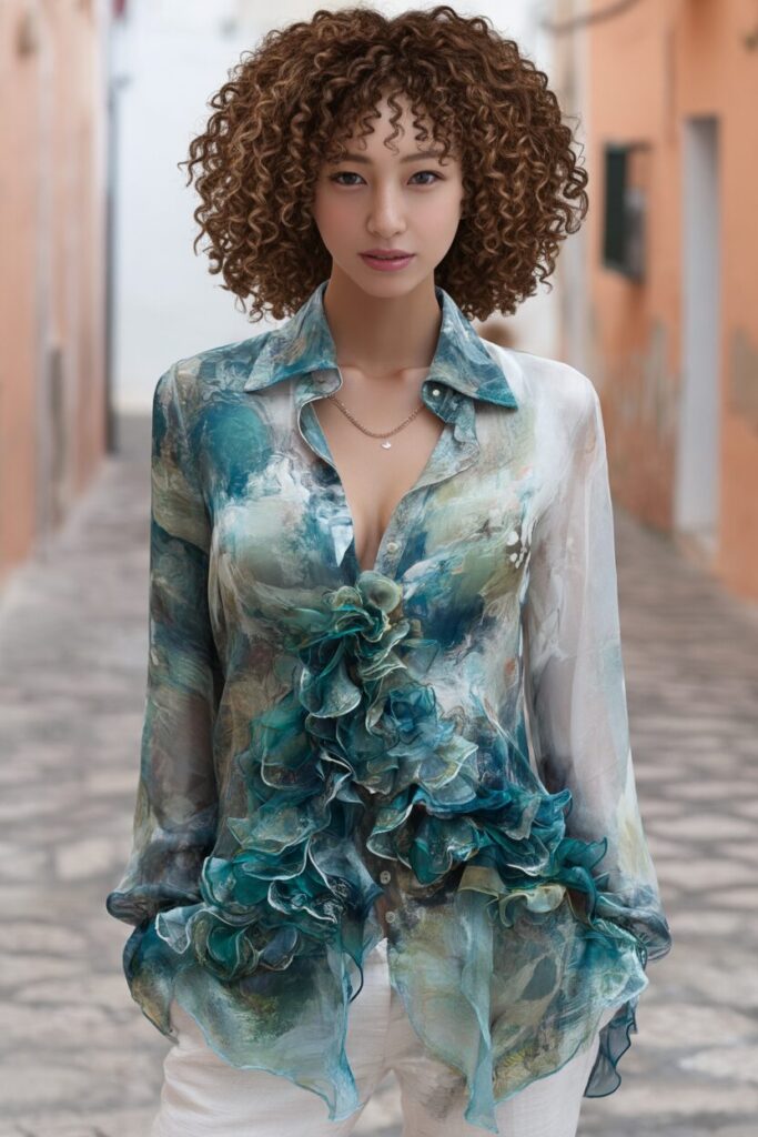 A woman after the hairstyle change.