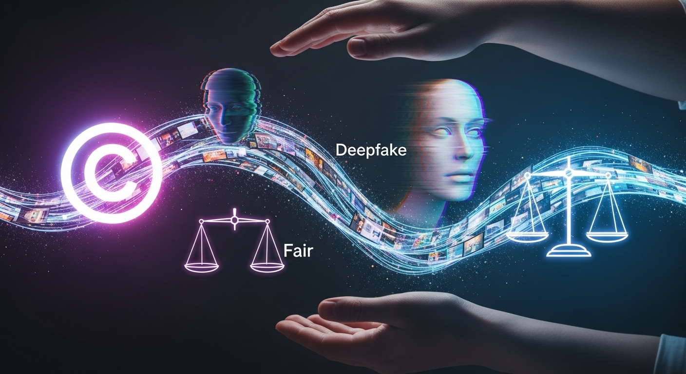 強力な動画生成の流れを、著作権・フェイク防止・公平性の観点で制御する抽象表現