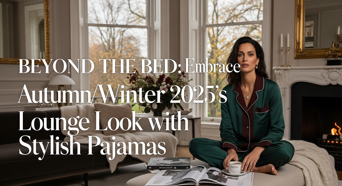 温かい暖炉のそばで、上質なカシミヤ混のセットアップパジャマを着用し、コーヒーを片手にリラックスして座る20代後半の日本人女性の全身写真。窓の外には雪景色が広がり、室内は柔らかい照明で満たされている。