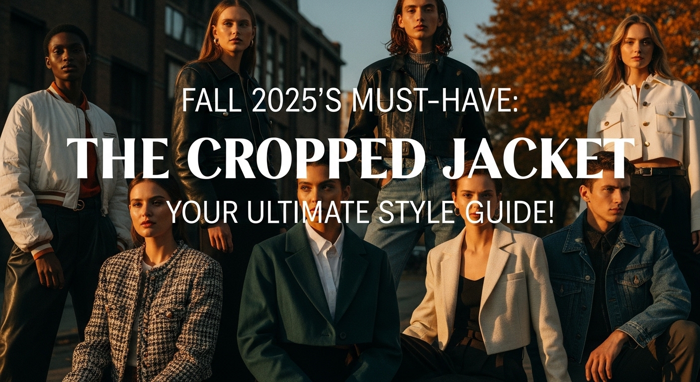 都会のカフェテラスで、グレーのクロップド丈ツイードジャケットにハイウエストのワイドパンツを合わせた、笑顔の日本人女性。洗練された秋のファッションスナップ。