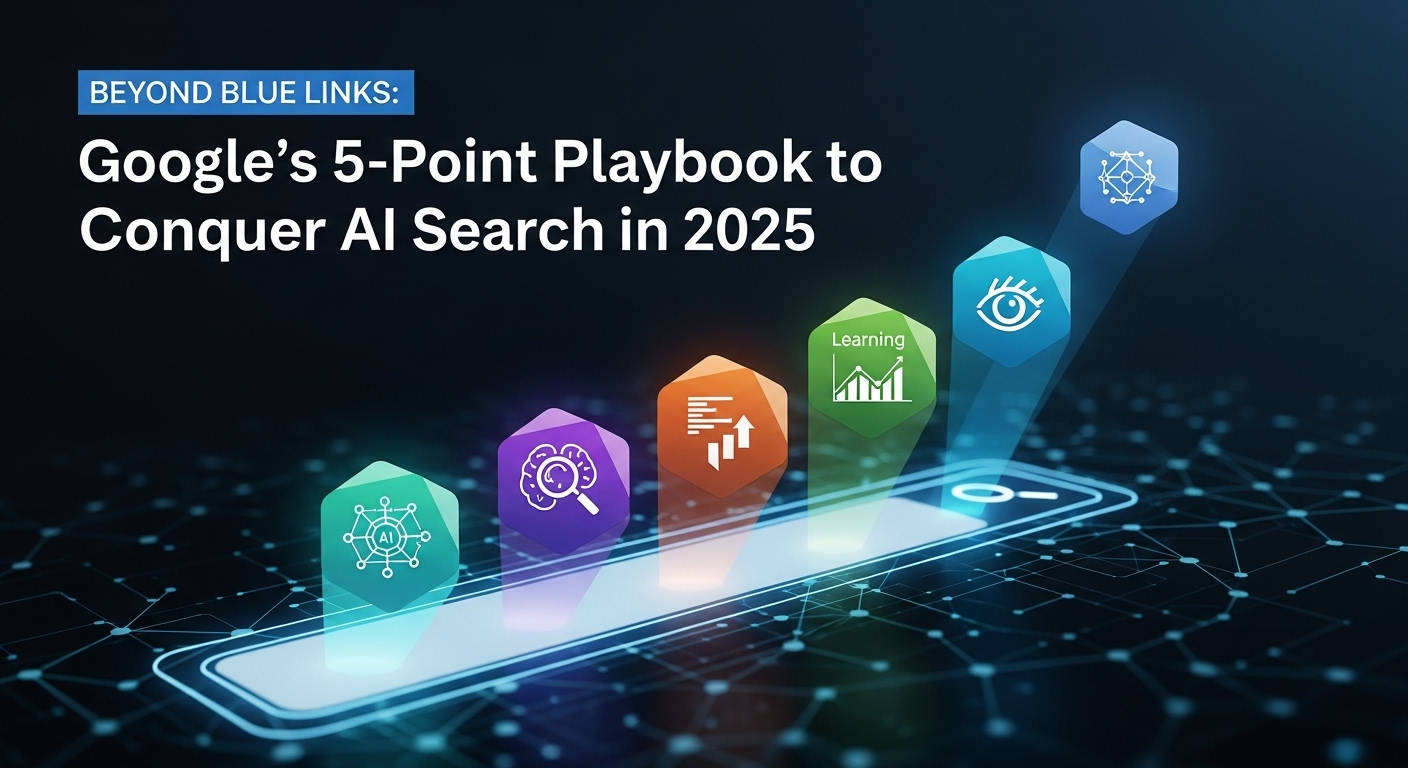 未来的なインターフェース上で、GoogleのロゴがAIの光線に囲まれ、複数の競合AIサービスと戦っている様子。デジタルデータと情報の流動的な視覚化。