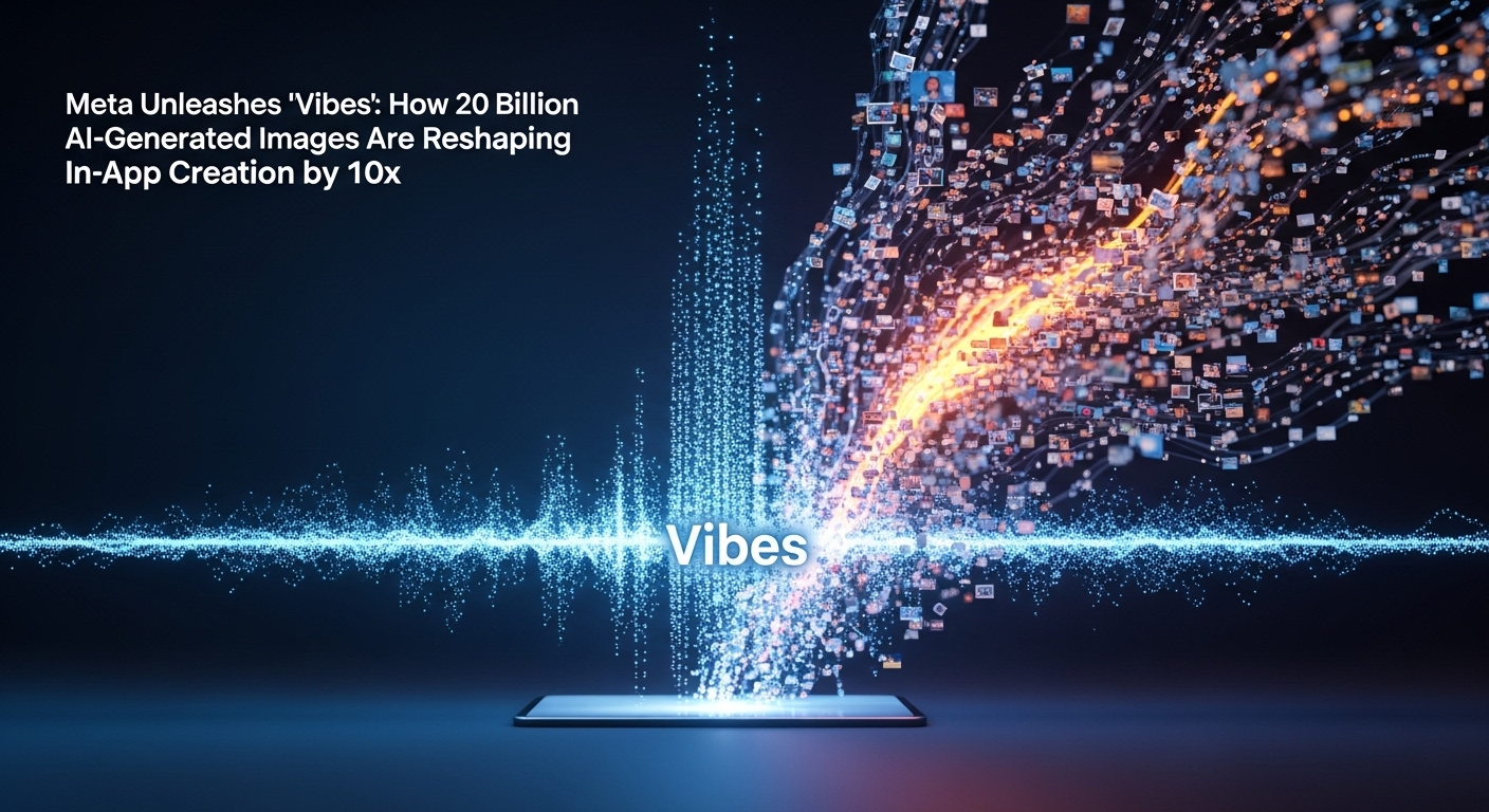 AIによって生成された、未来的な都市の風景の中に浮かぶ、カラフルで抽象的な光の粒子。創造性とデジタルの融合を象徴している。