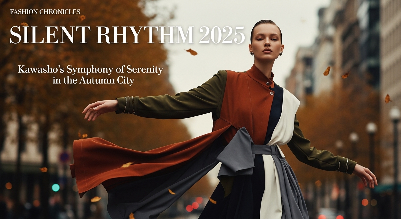 秋の都会で、静かに佇む女性の全身ショット。シナモン色のニットとロングスカートが秋の光に溶け込み、洗練された静寂を表現している。