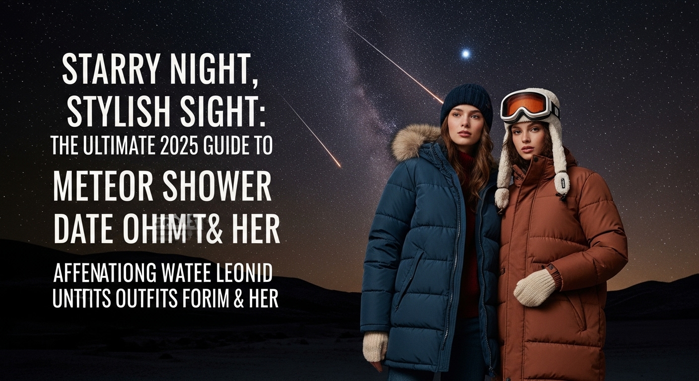 星空の下、暖かいアウトドアウェアを着てしし座流星群を仲良く眺めるカップル