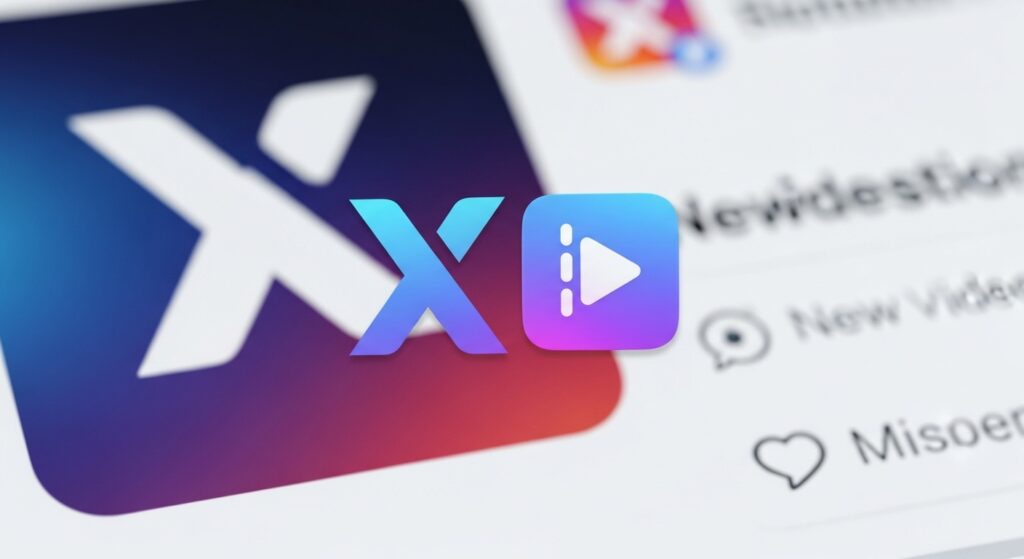 Grok AIがX（旧Twitter）上でテキストや画像から動画を生成している様子。未来的なインターフェースが動画クリエイションの進化を示唆している。