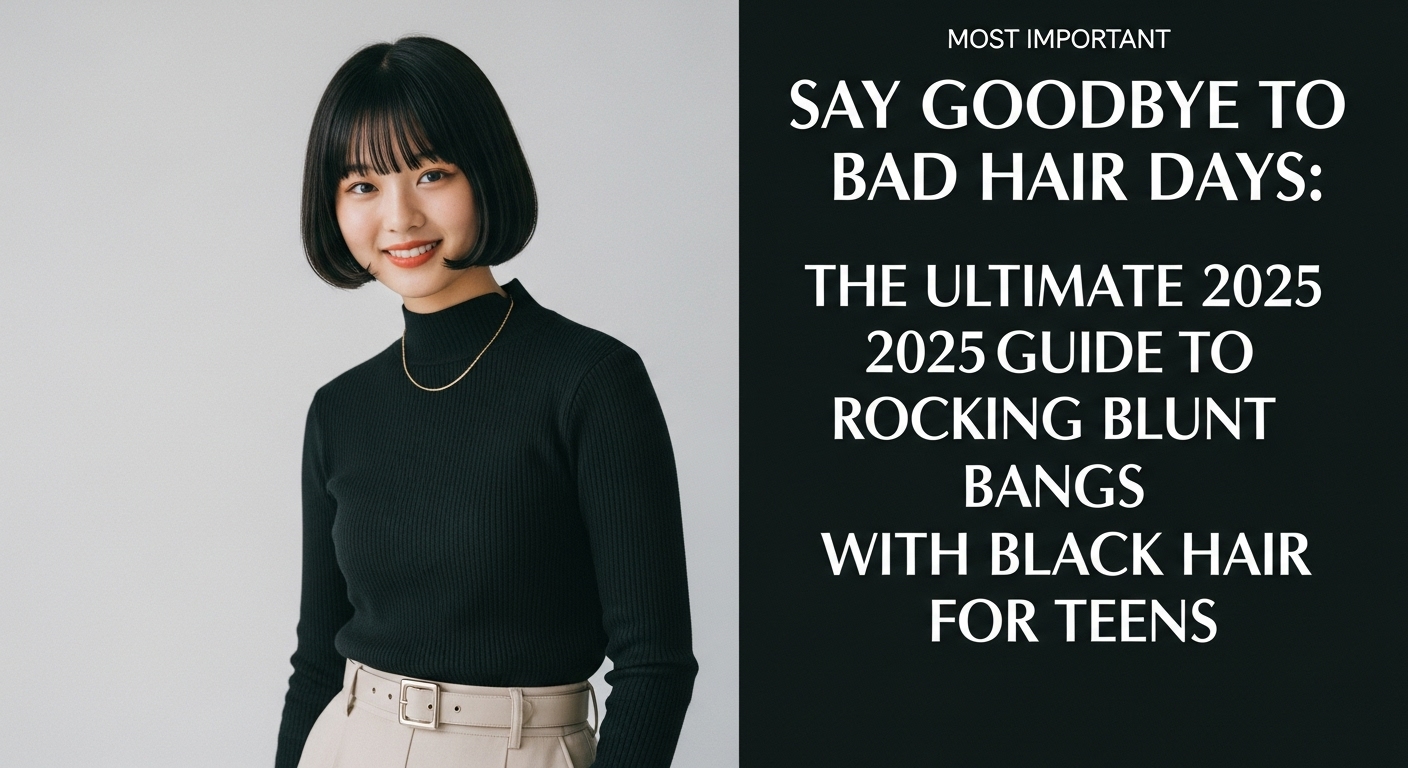 2025年のトレンドファッションに身を包み、おしゃれな黒髪パッツンスタイルで微笑む10代の日本人女性。