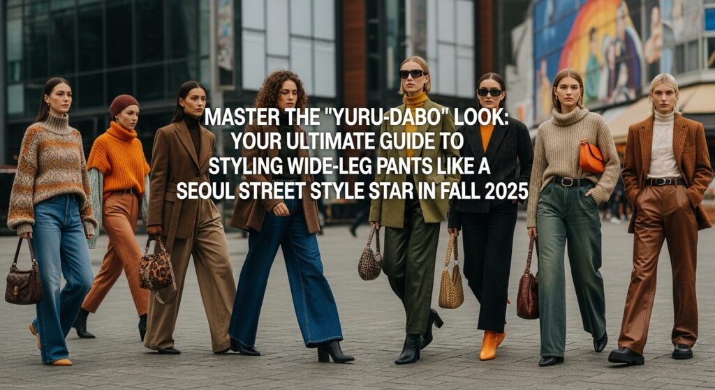 2025年秋、カーキ色のワイドカーゴパンツと黒のクロップド丈トップスを着てソウルの街を歩く、おしゃれなアジア人女性のストリートスタイル。