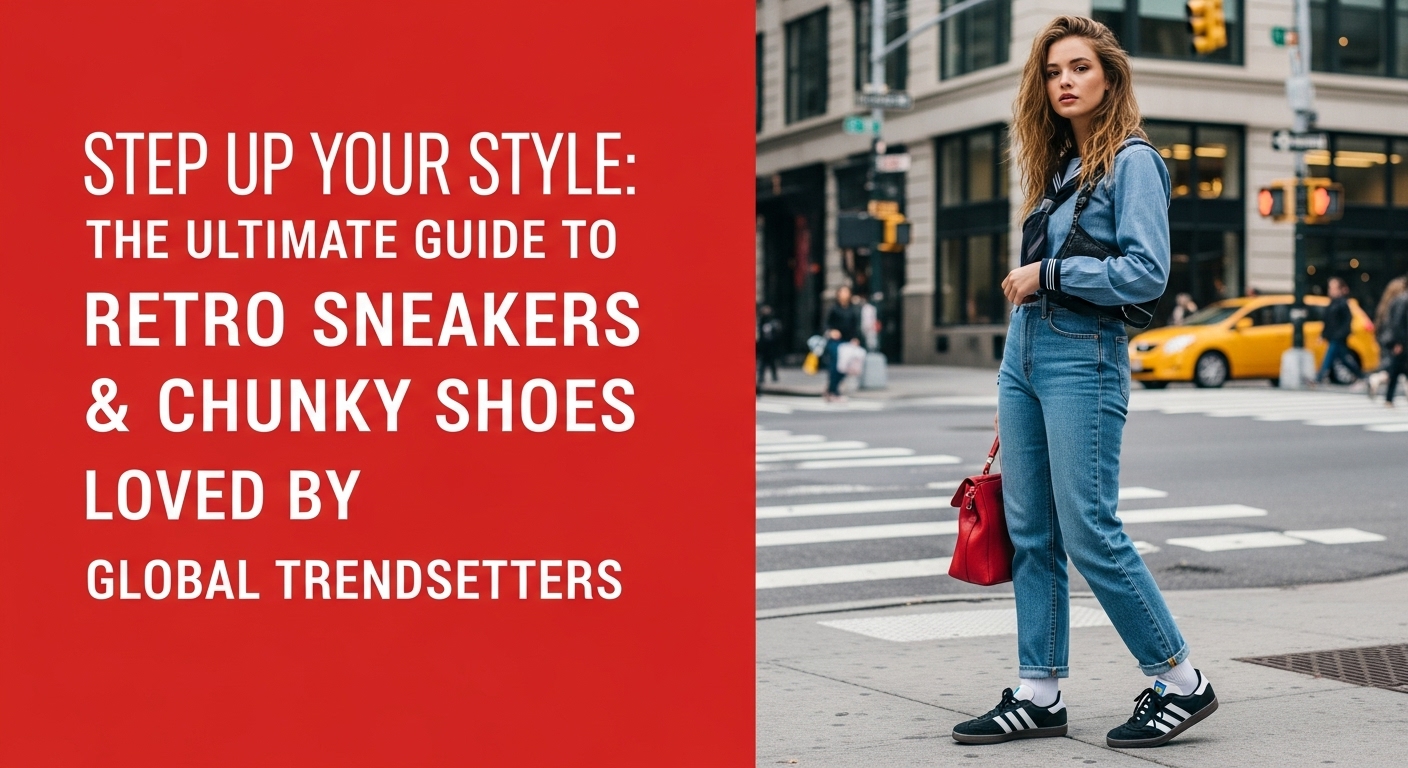 ストリートファッションに身を包み、アディダスのレトロなスニーカーを履いてニューヨークの街角でポーズをとる、自信に満ち溢れた表情の女子高生。