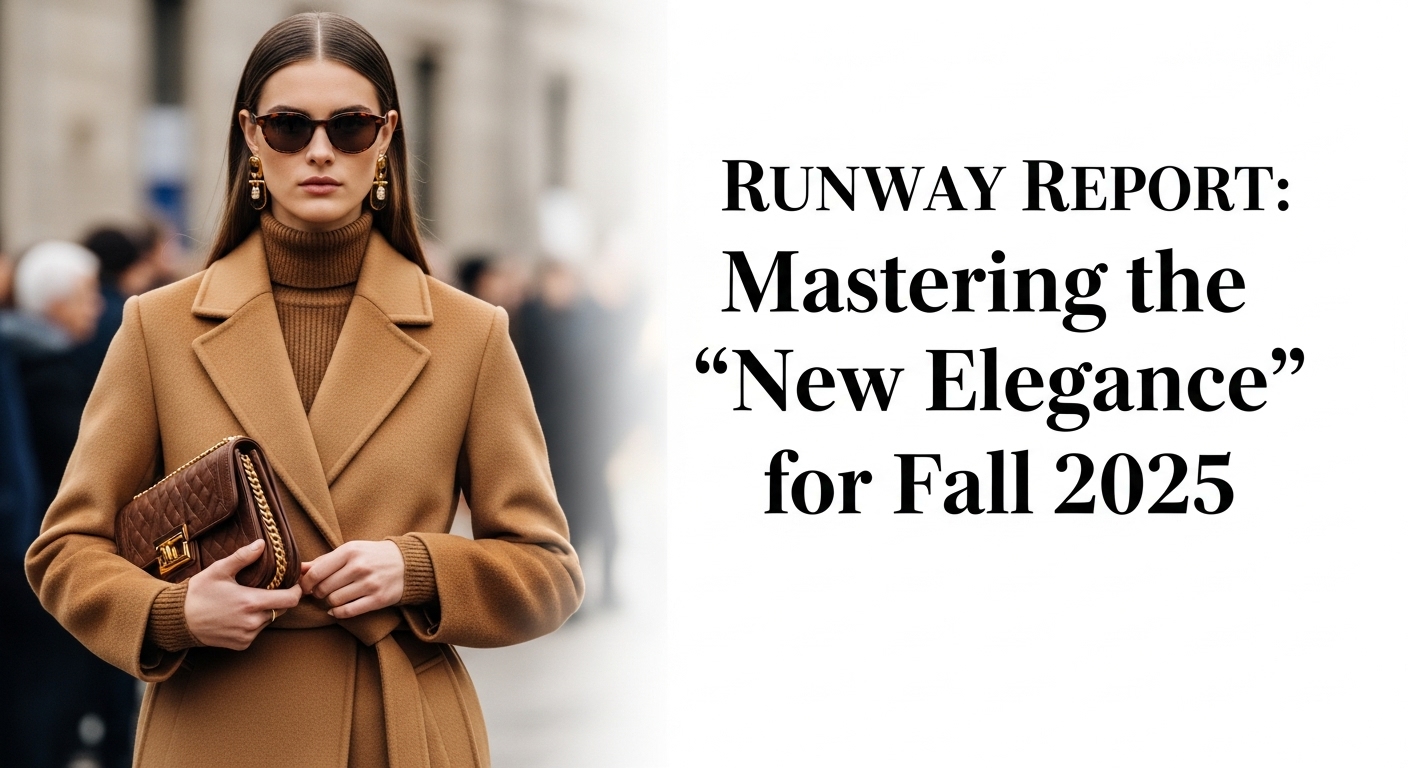 秋のパリの石畳の通りを歩く、キャメル色のカシミアニットとバーガンディのサテンスカートを合わせた30代の日本人女性。洗練された大人の「新エレガンス」スタイルが、夕暮れの柔らかな光に照らされている。