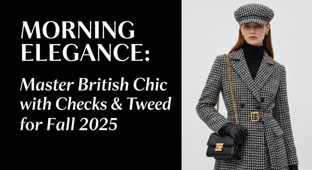 秋の光が差し込む石畳の通りで、上品なツイードジャケットを着こなす女性