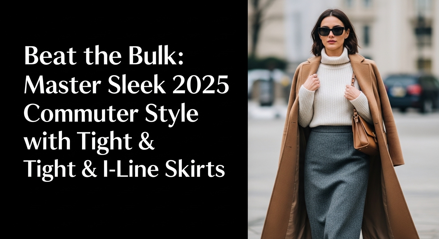 グレーのウールIラインスカートにオフホワイトのタートルネックニットを合わせ、キャメル色のロングコートを羽織った女性が、冬のオフィス街を颯爽と歩いているファッションスナップ。