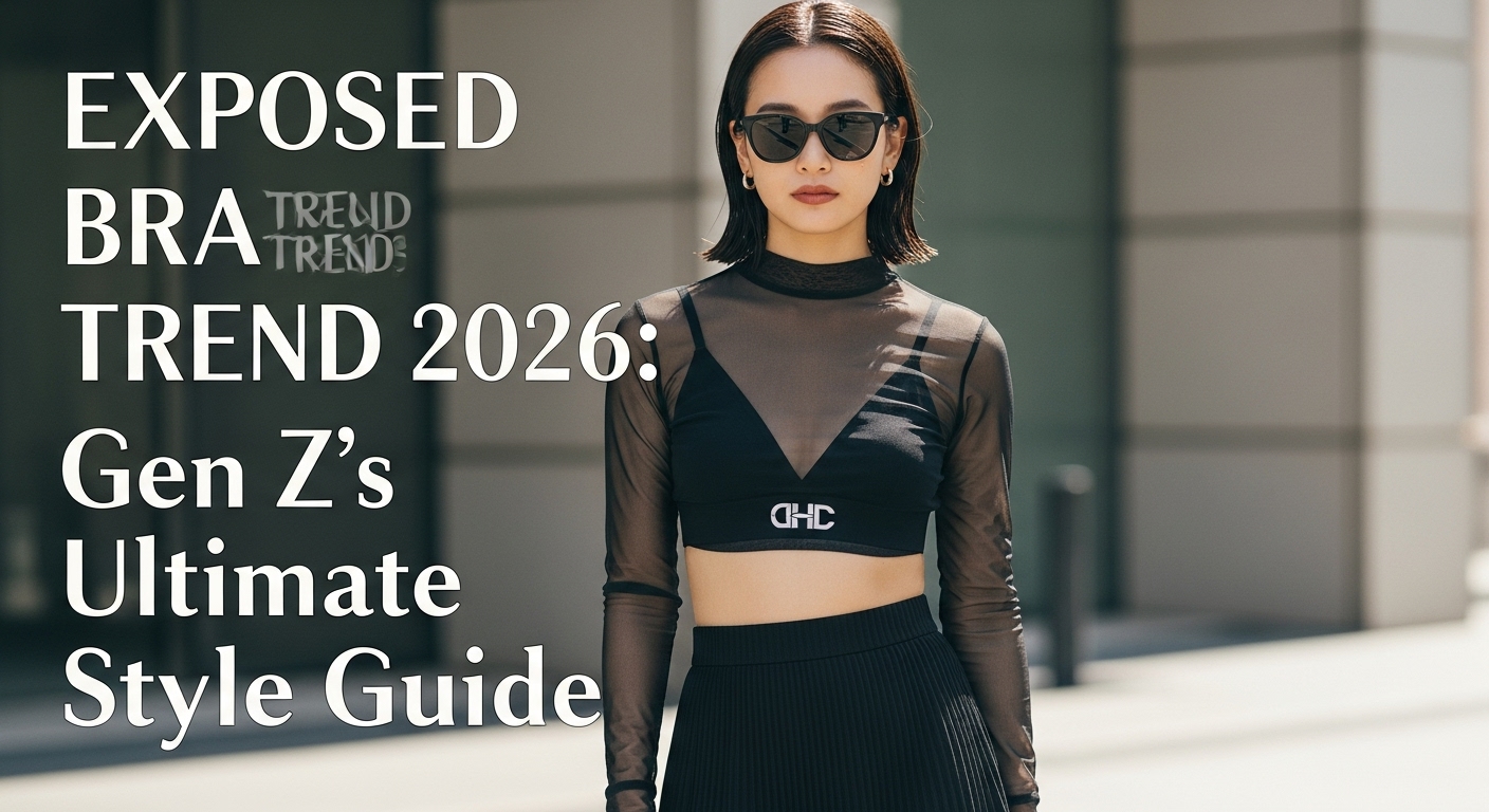 シアー素材のトップスからロゴ入りの見せブラをのぞかせた、20代日本人女性の最旬ストリートファッション