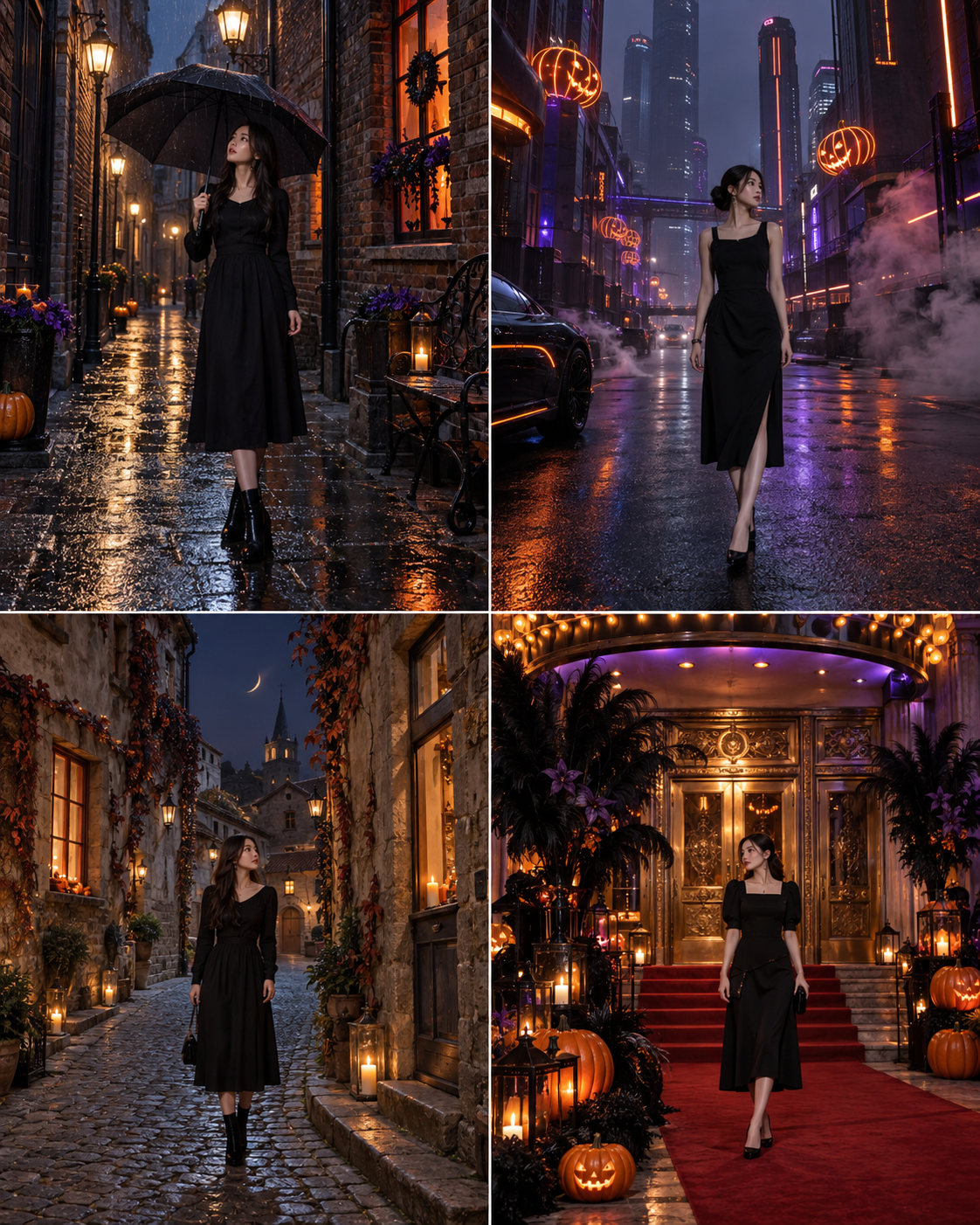 夜の街をテーマにした4種類のハロウィン背景カタログ