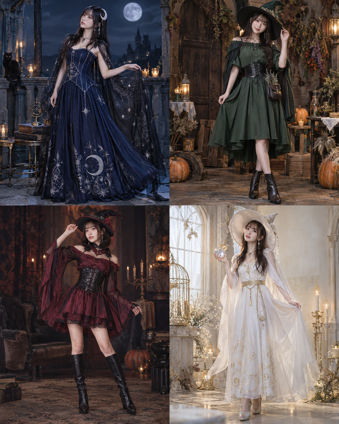 魔女をテーマにした4種類のハロウィンコスプレカタログ
