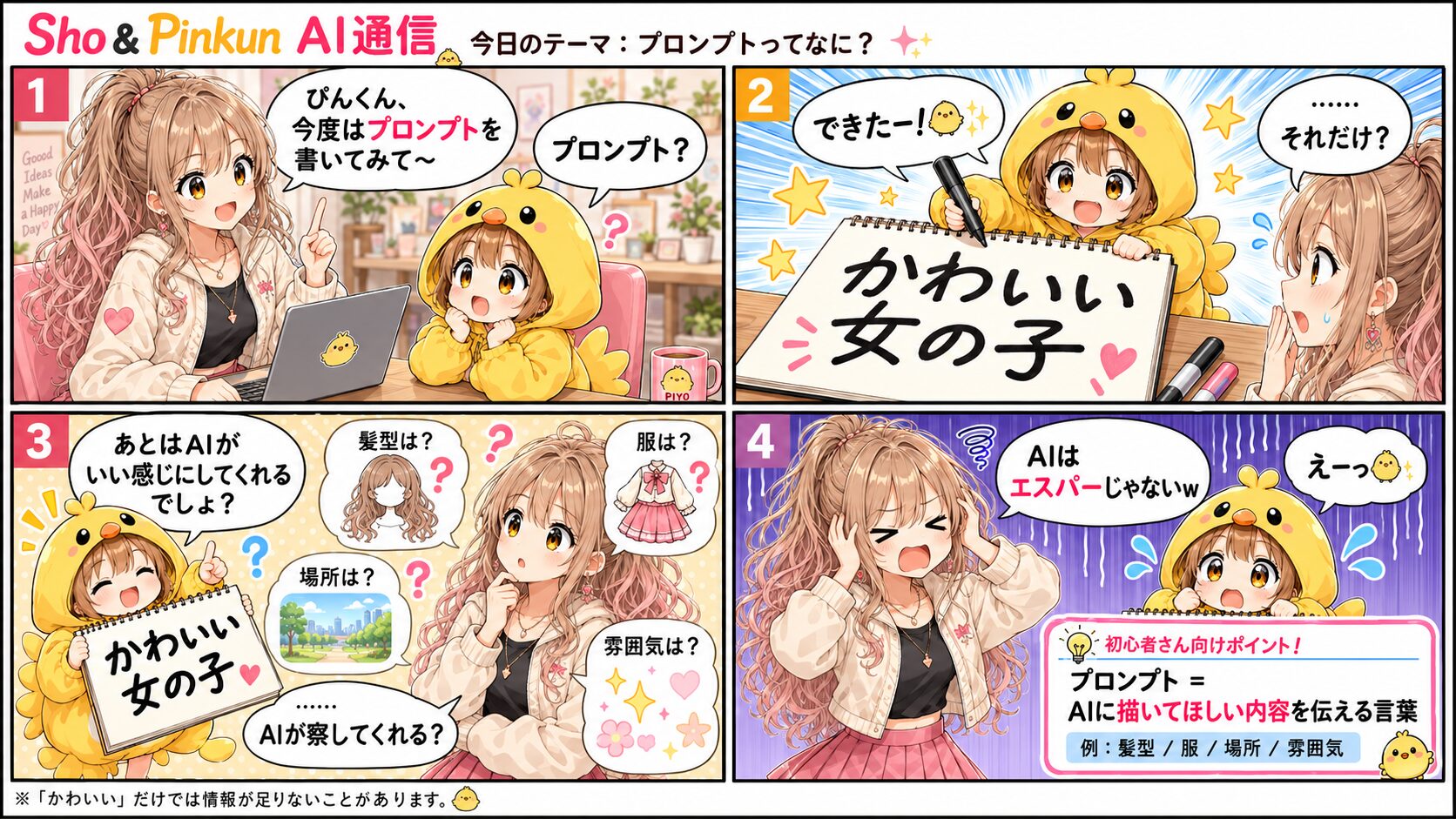 Shoとぴんくんがプロンプトの意味を学ぶ4コマ漫画