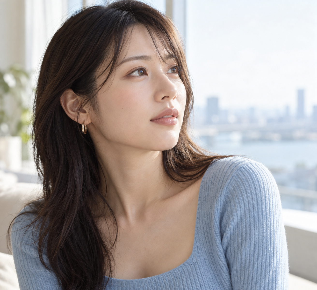 遠くを見る視線のAIグラビア作例