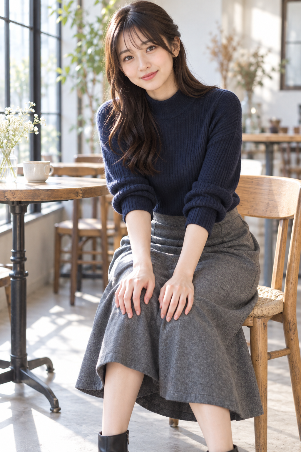 座り姿・小物と組み合わせる手のポーズの代表的なAIグラビア作例