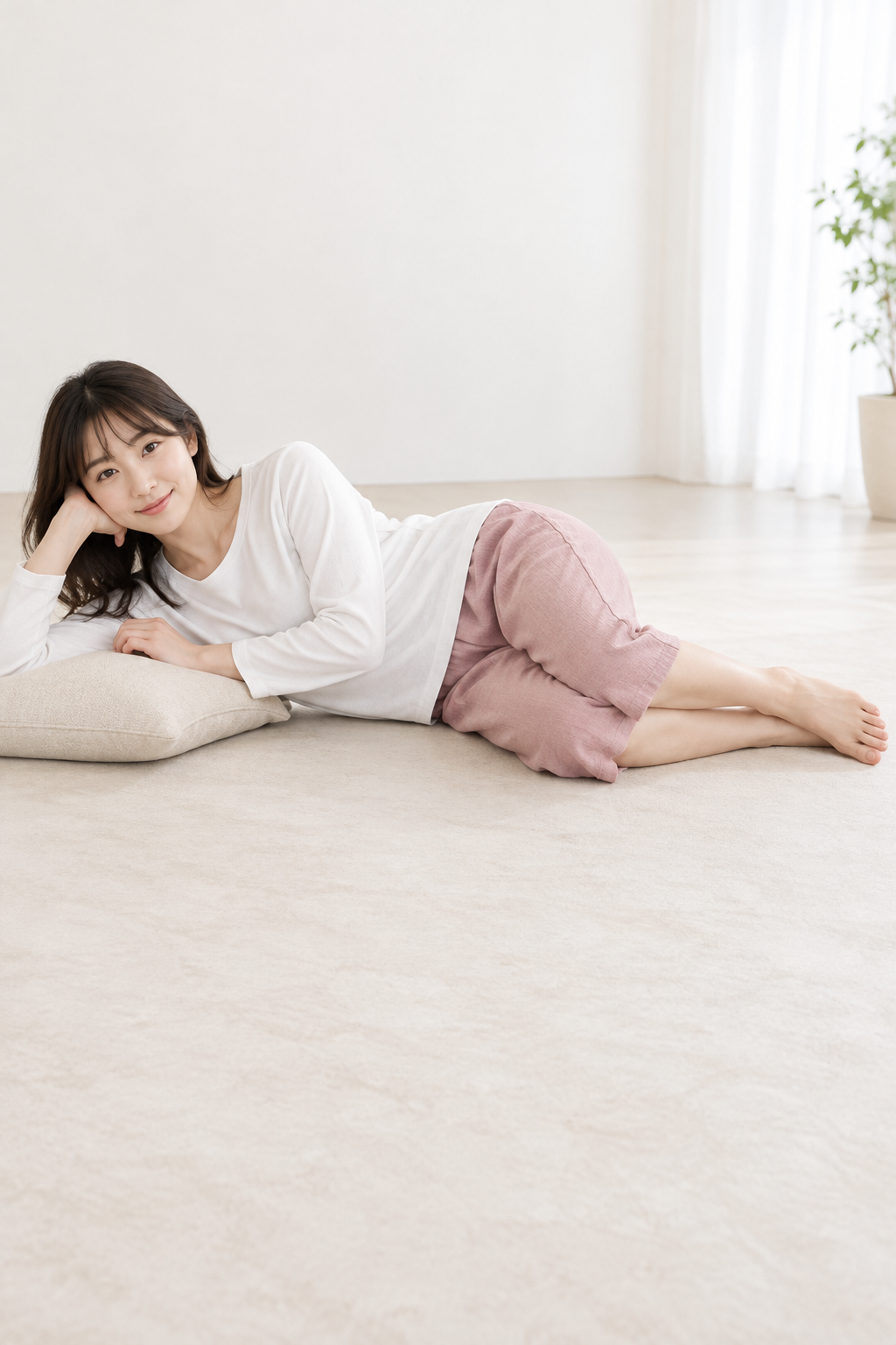横向きに寝て脚を自然に重ねたポーズ作例