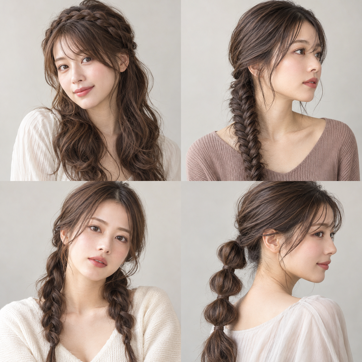 編み込み・個性派アレンジの4種類を比較した作例画像