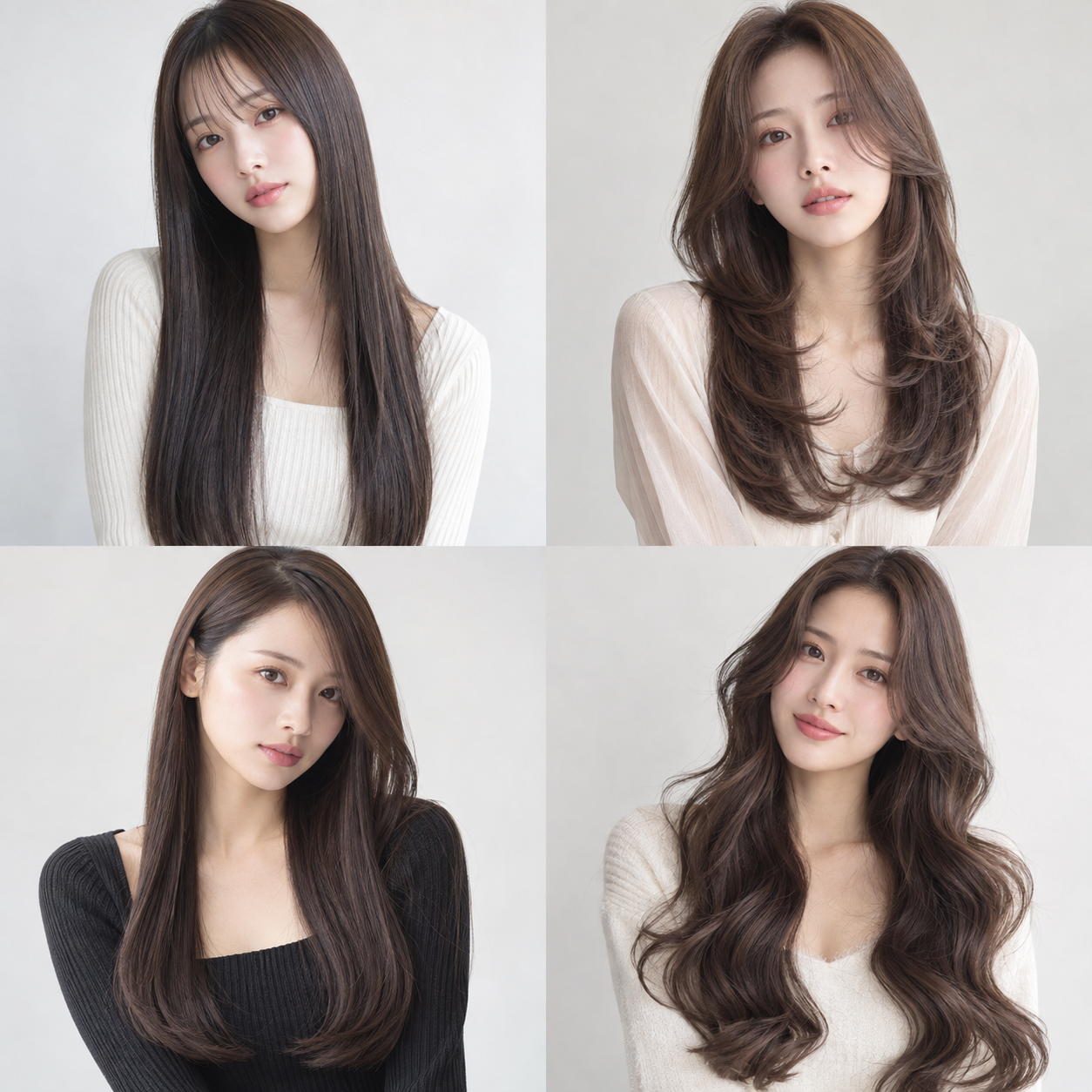 ロングヘアの4種類を比較した作例画像