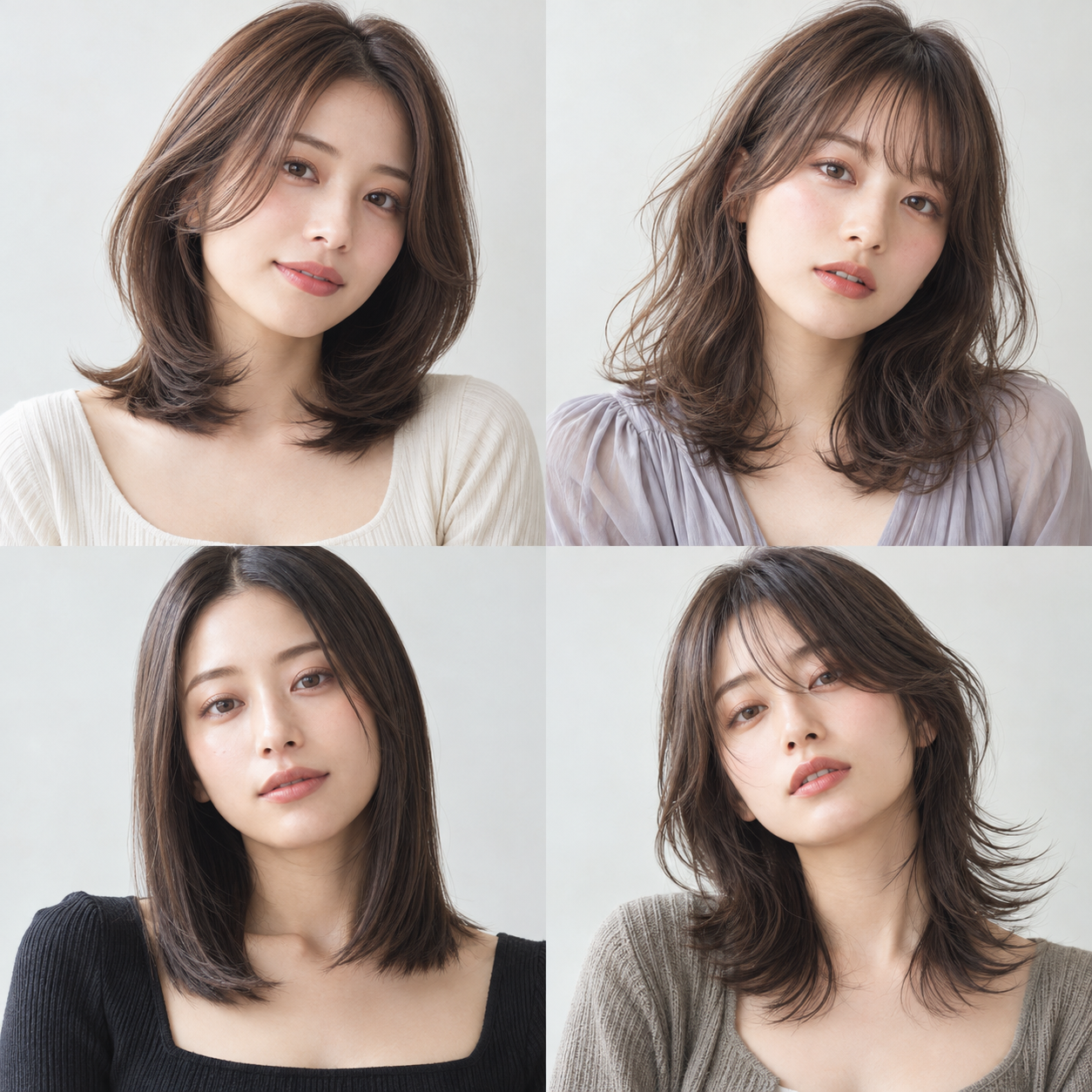 ミディアムヘアの4種類を比較した作例画像