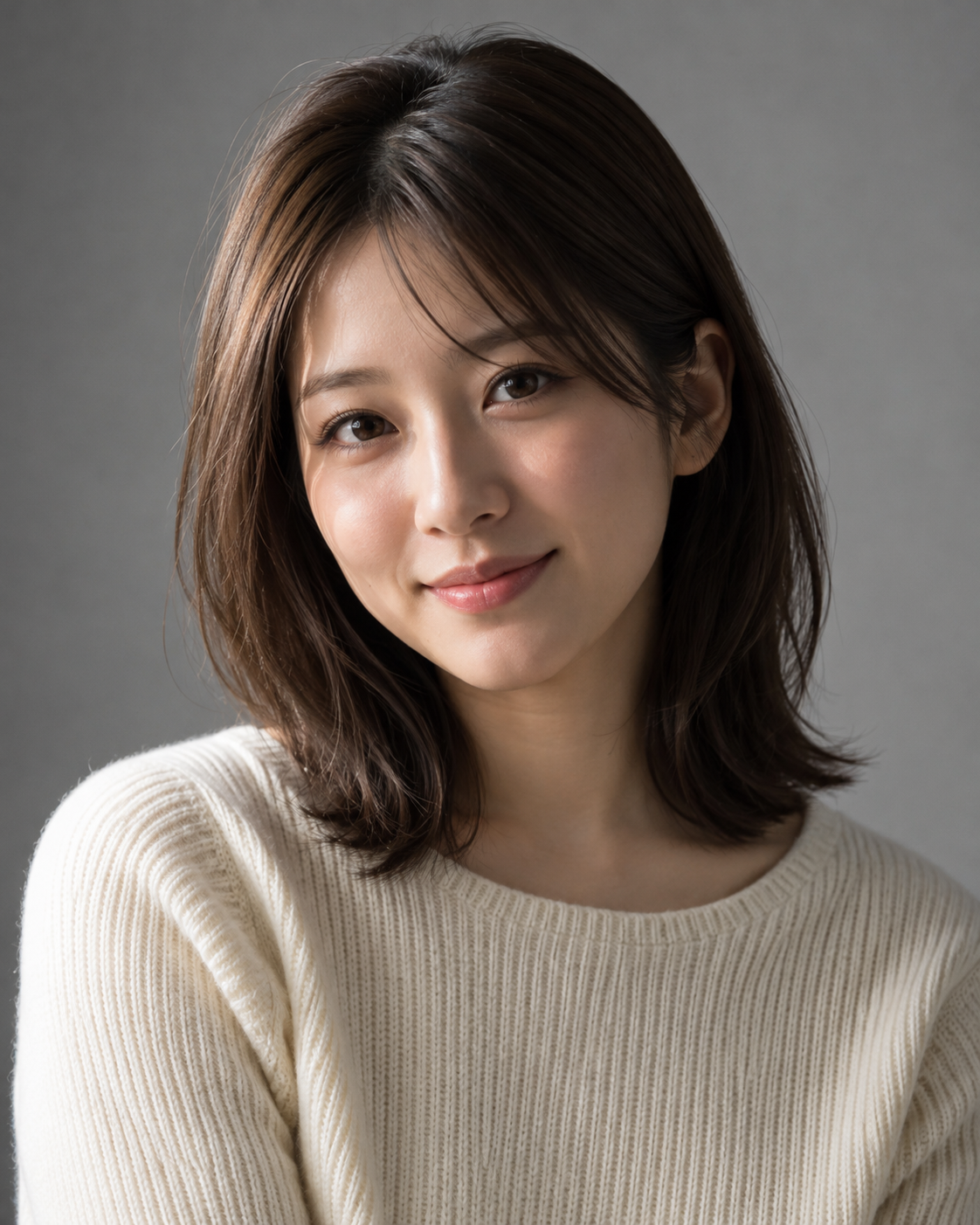 レンブラント照明で撮影した成人日本人女性のスタジオポートレート